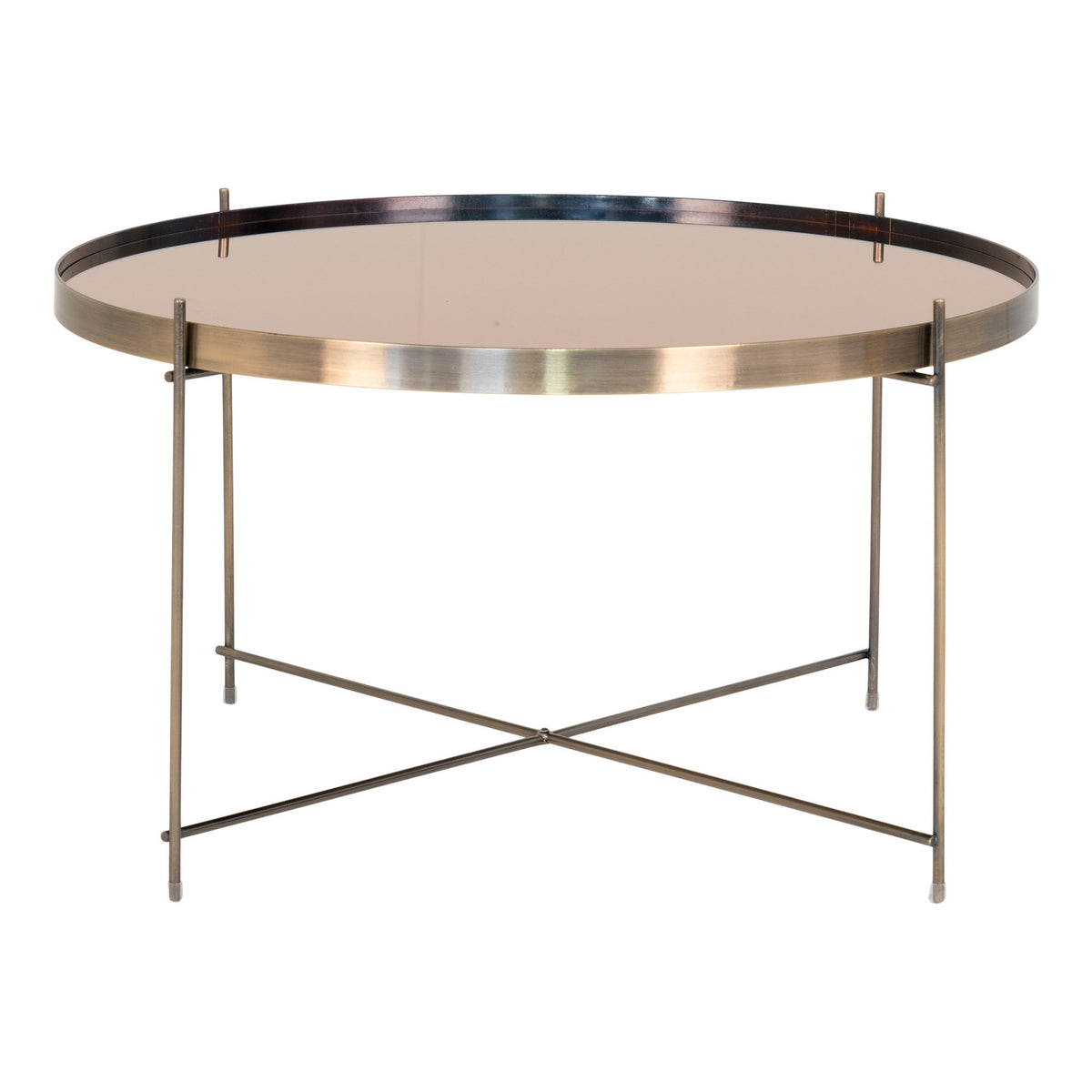 Masă de cafea, oțel de culoarea alamei și sticlă, ø70xh40cm