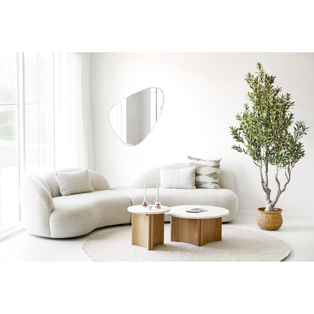 Set de mese de cafea, ciment/furnir de frasin, alb/natur, ø80x37 & ø50x45 cm