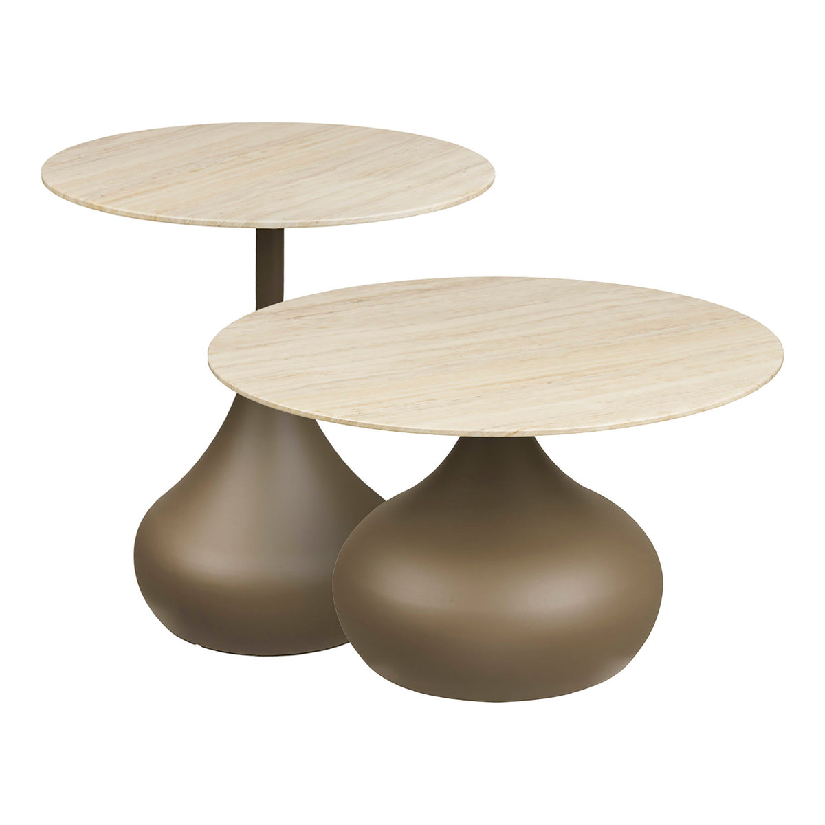 Set de mese de cafea, metal/sticlă securizată, kaki, ø70x42 & ø50x54 cm