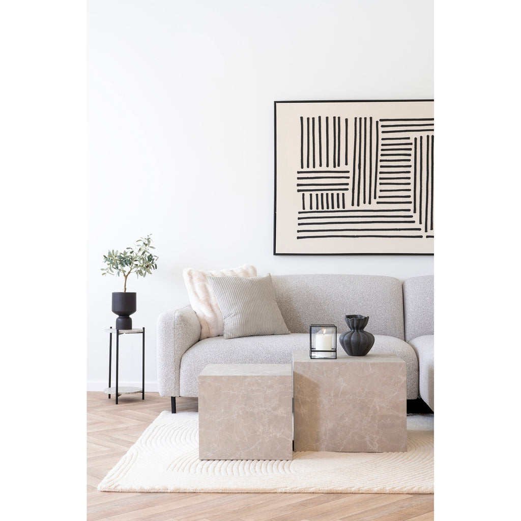 Masă laterală, aspect de travertin, picioare negre, ø27x46 cm
