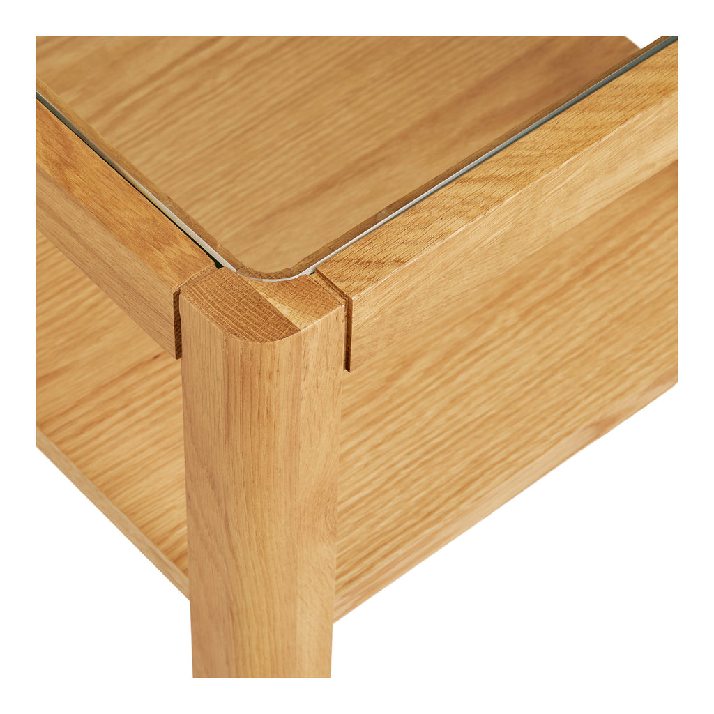 Masă laterală, stejar/furnir de stejar/sticlă securizată, natur, 40x40x45 cm
