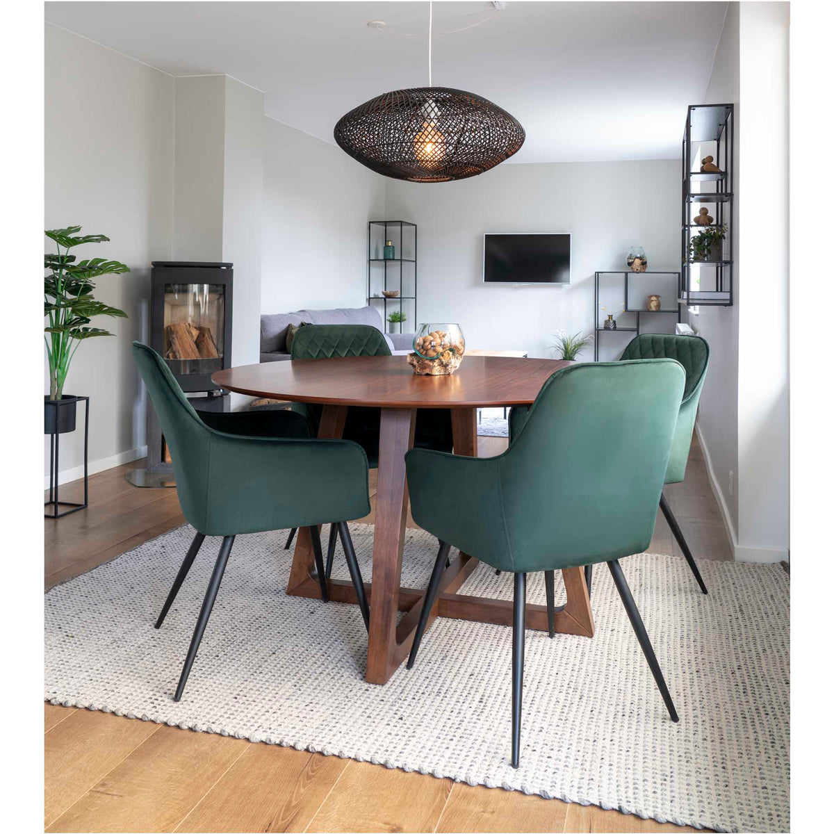 Masă de dining, furnir de nuc, Ø137x76 cm