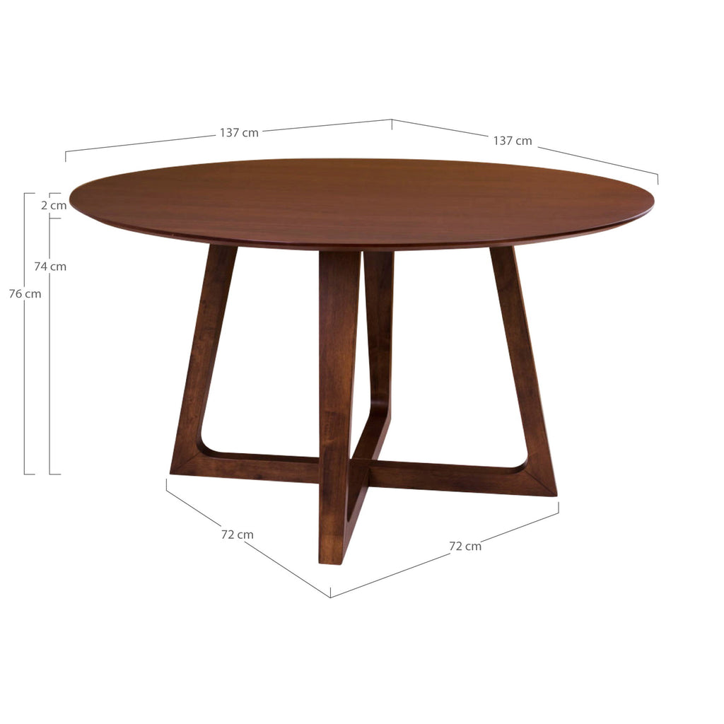 Masă de dining, furnir de nuc, Ø137x76 cm