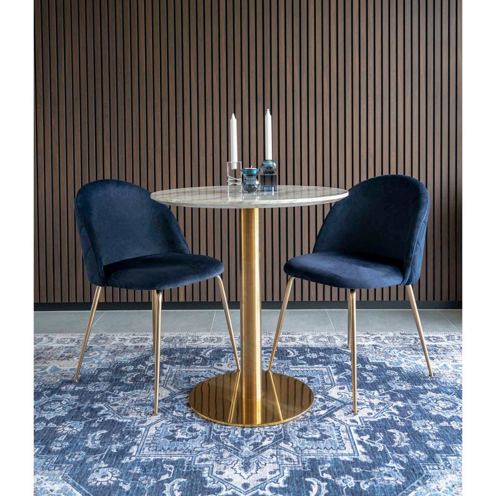 Masă de dining, blat cu aspect de marmură, bază cu aspect de alamă, ø70x75 cm