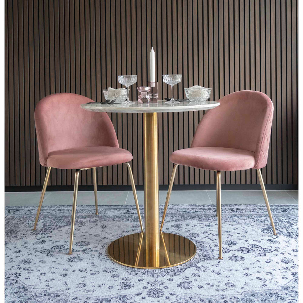 Masă de dining, blat cu aspect de marmură, bază cu aspect de alamă, ø70x75 cm