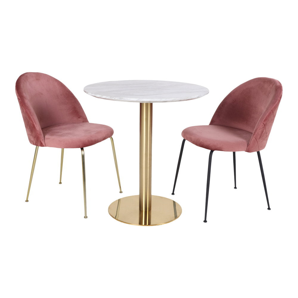 Masă de dining, blat cu aspect de marmură, bază cu aspect de alamă, ø70x75 cm
