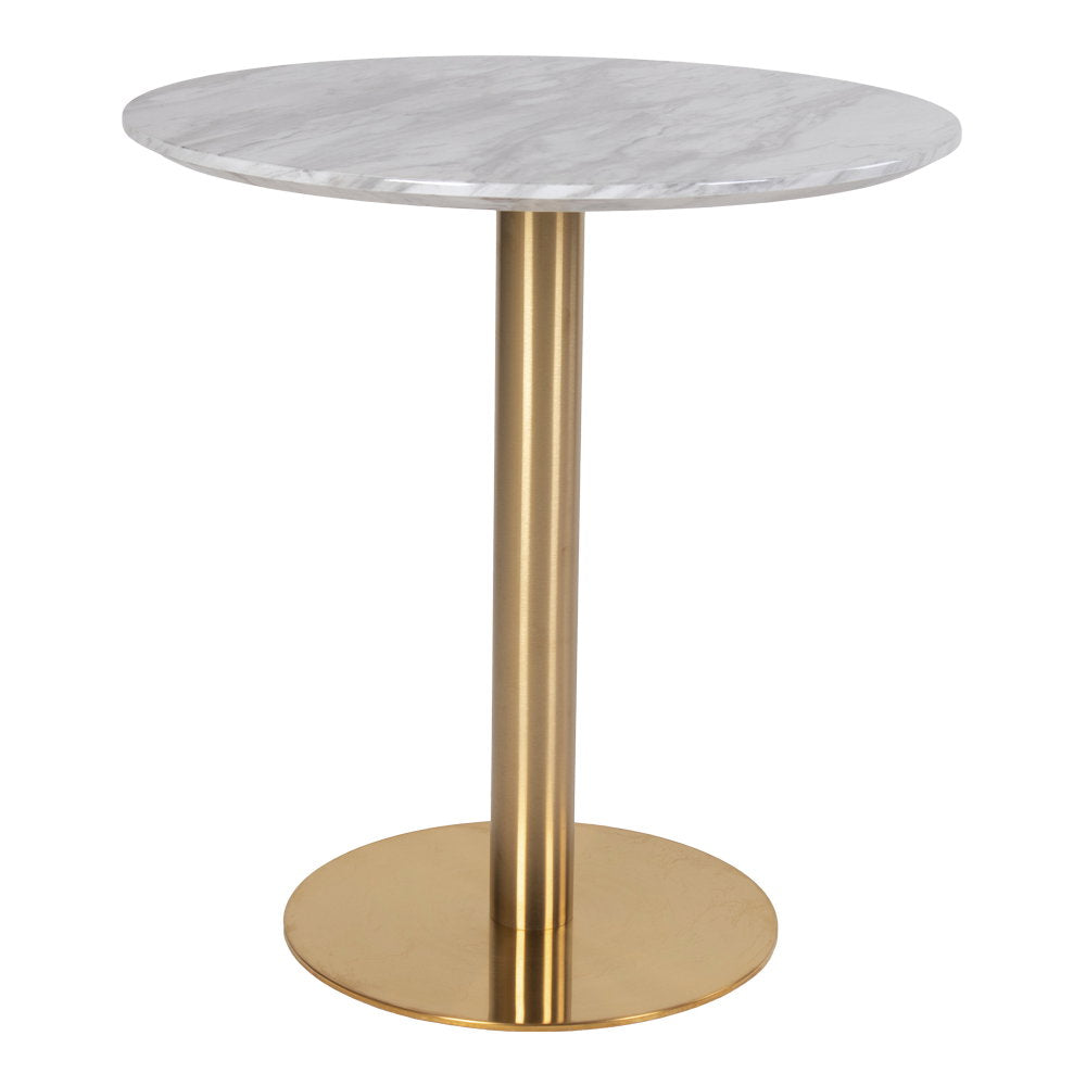 Masă de dining, blat cu aspect de marmură, bază cu aspect de alamă, ø70x75 cm