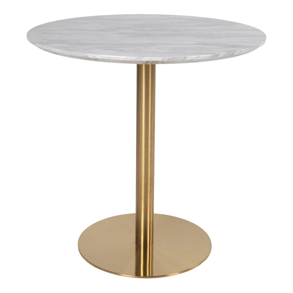 Masă de dining, blat cu aspect de marmură, bază cu aspect de alamă, ø90x75 cm