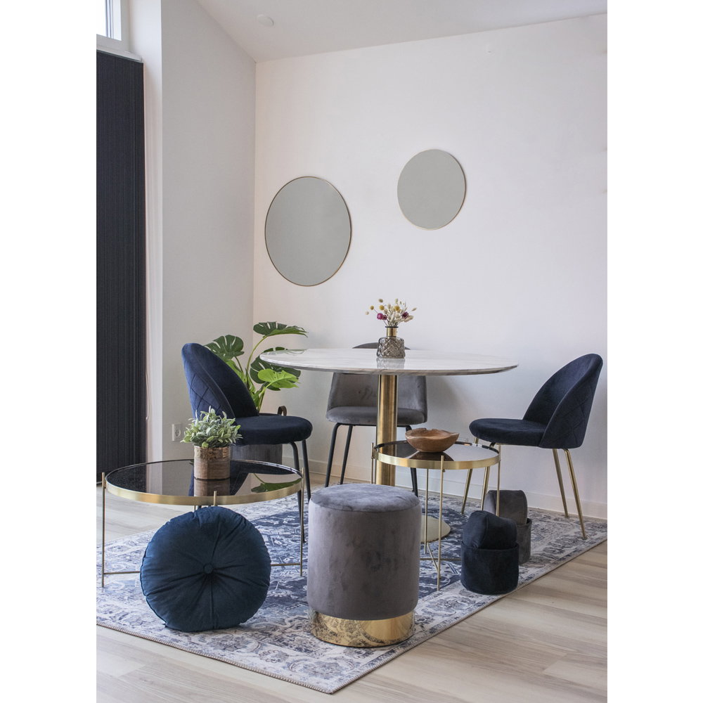 Masă de dining, blat cu aspect de marmură, bază cu aspect de alamă, ø110x75 cm