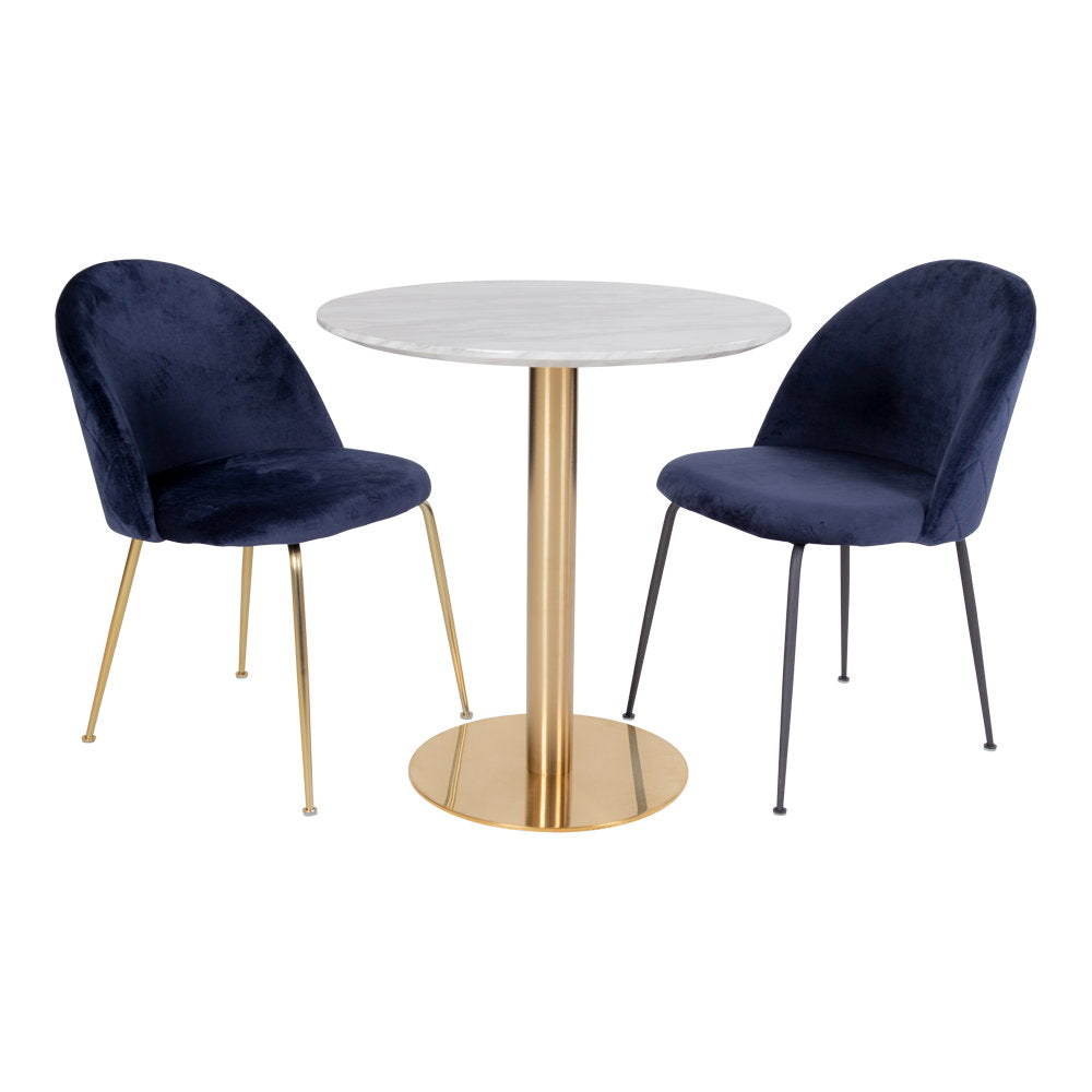 Masă de dining, blat cu aspect de marmură, bază cu aspect de alamă, ø110x75 cm