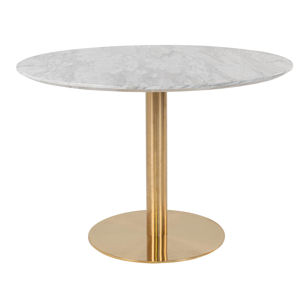 Masă de dining, blat cu aspect de marmură, bază cu aspect de alamă, ø110x75 cm