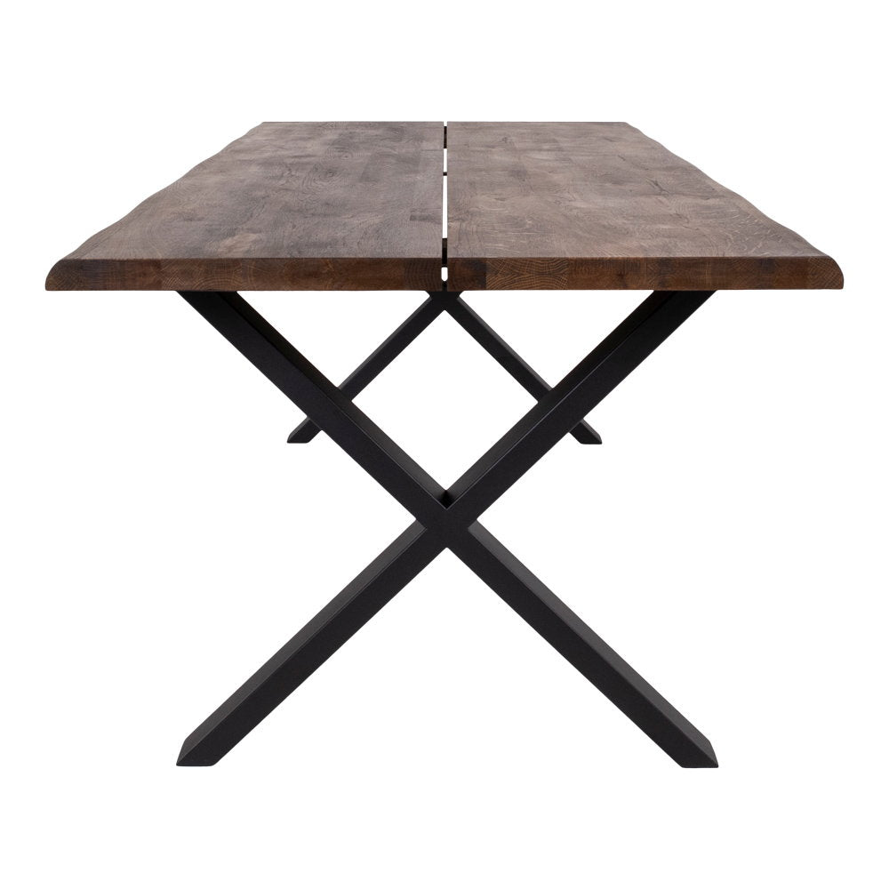 Masă de dining cu margine ondulată, stejar, fumuriu, pregătită pentru extensii, 95x200x75 cm