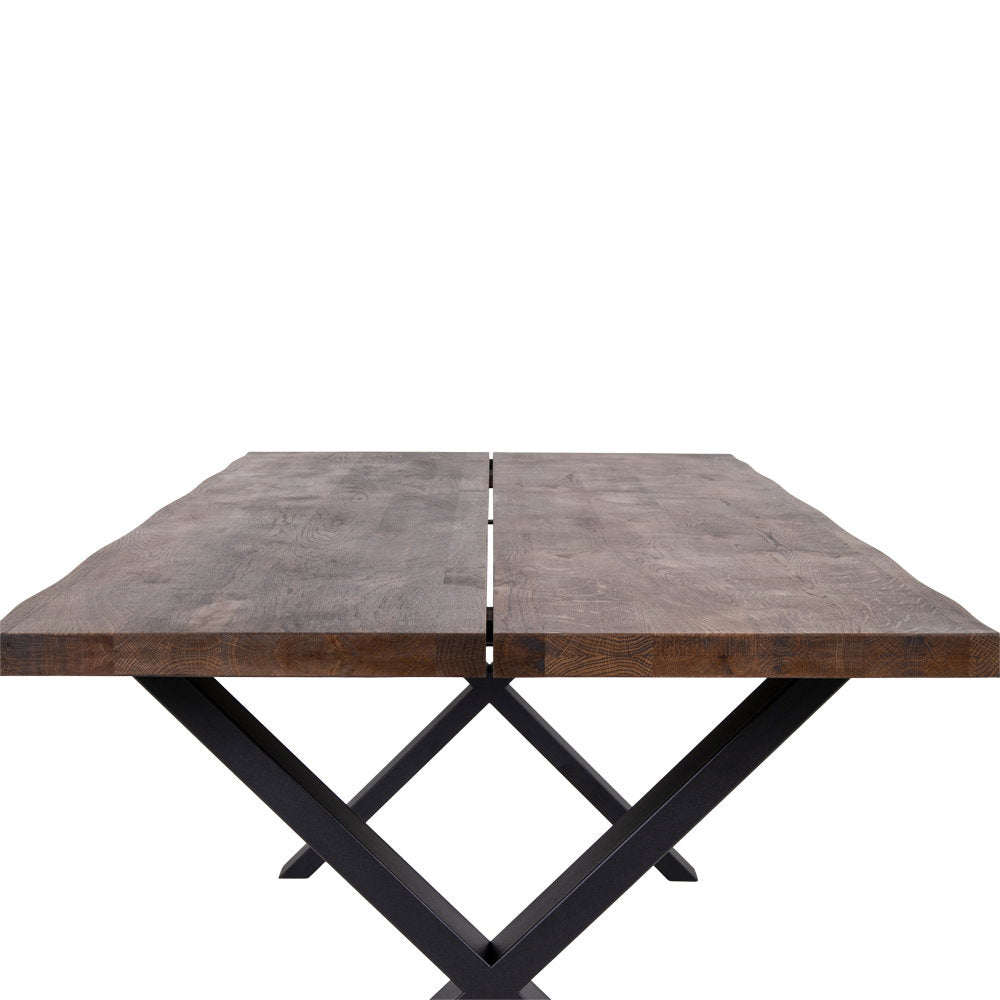 Masă de dining cu margine ondulată, stejar, fumuriu, pregătită pentru extensii, 95x200x75 cm