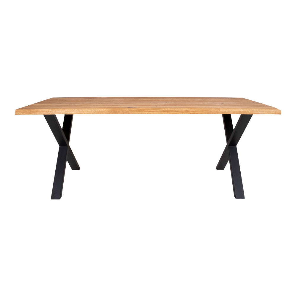 Masă de dining din stejar, cu margine ondulată, culoare naturală, pregătită pentru extensii, 95x200x75 cm