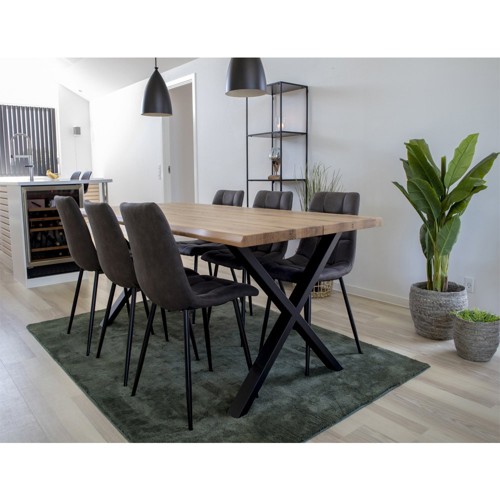 Masă de dining din stejar, cu margine ondulată, culoare naturală, pregătită pentru extensii, 95x200x75 cm