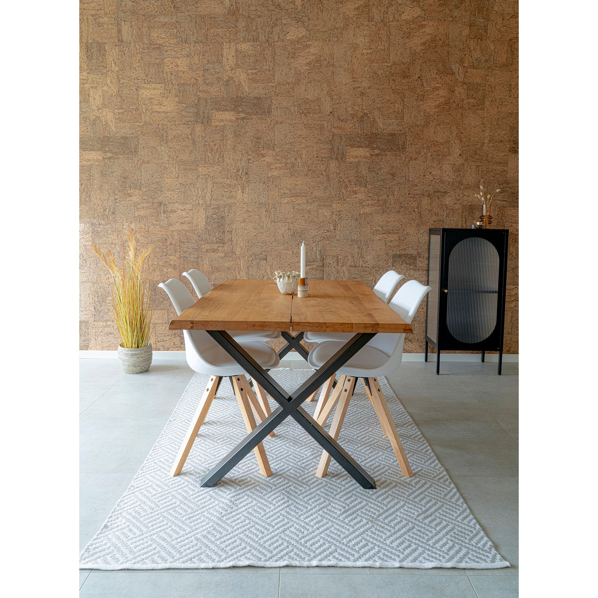 Masă de dining din stejar, cu margine ondulată, culoare naturală, pregătită pentru extensii, 95x200x75 cm
