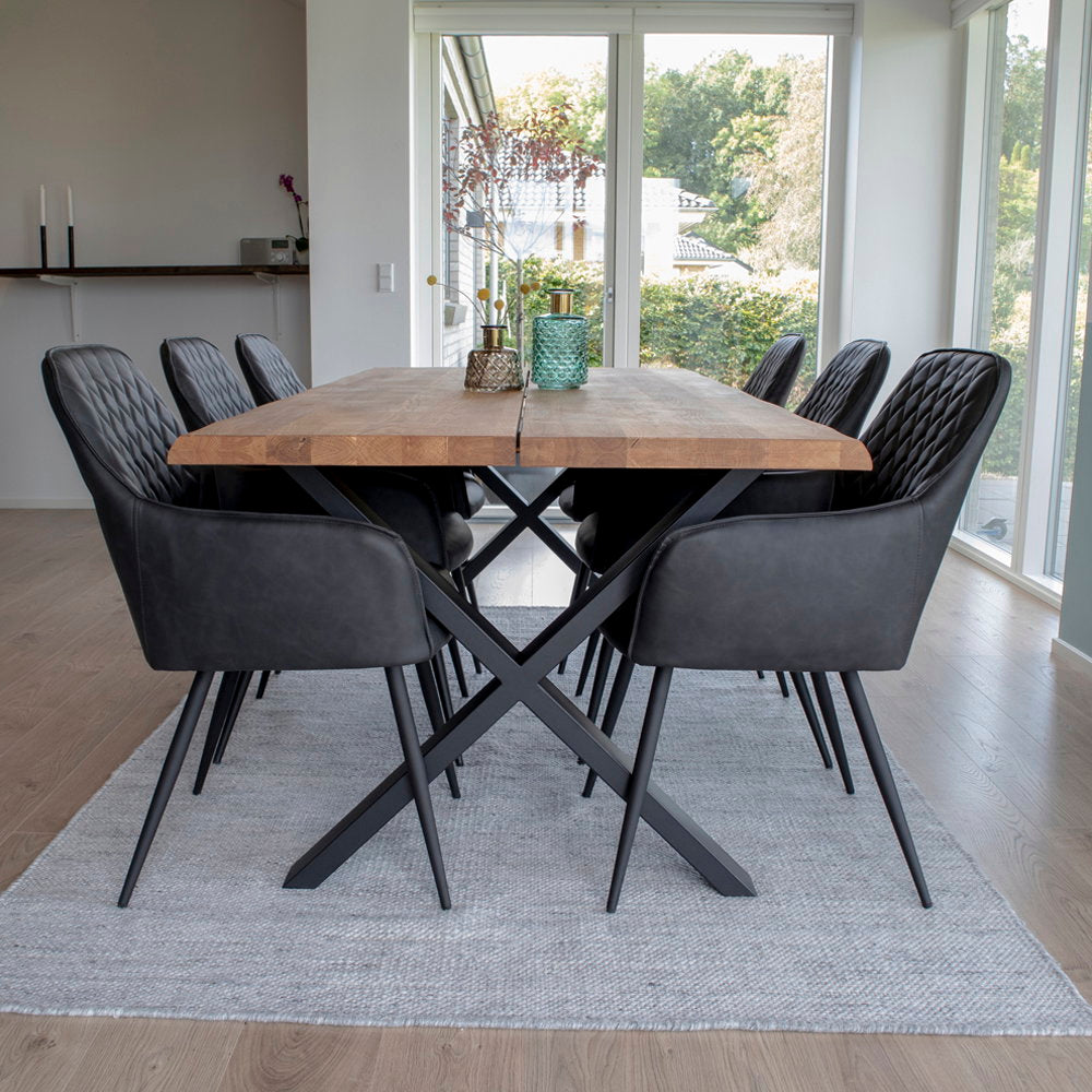Masă de dining din stejar, cu margine ondulată, culoare naturală, pregătită pentru extensii, 95x200x75 cm