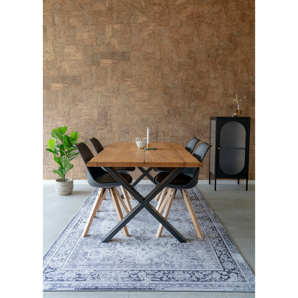 Masă de dining din stejar, cu margine ondulată, culoare naturală, pregătită pentru extensii, 95x200x75 cm