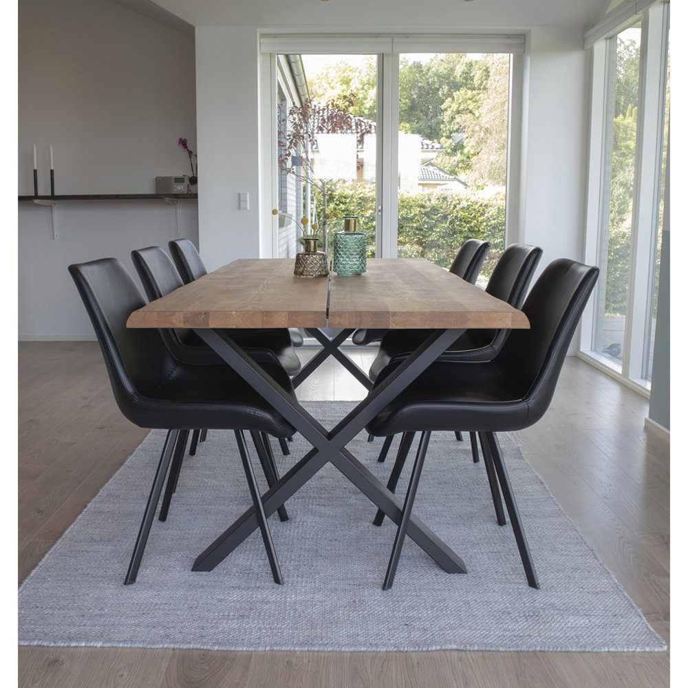 Masă de dining din stejar, cu margine ondulată, culoare naturală, pregătită pentru extensii, 95x200x75 cm