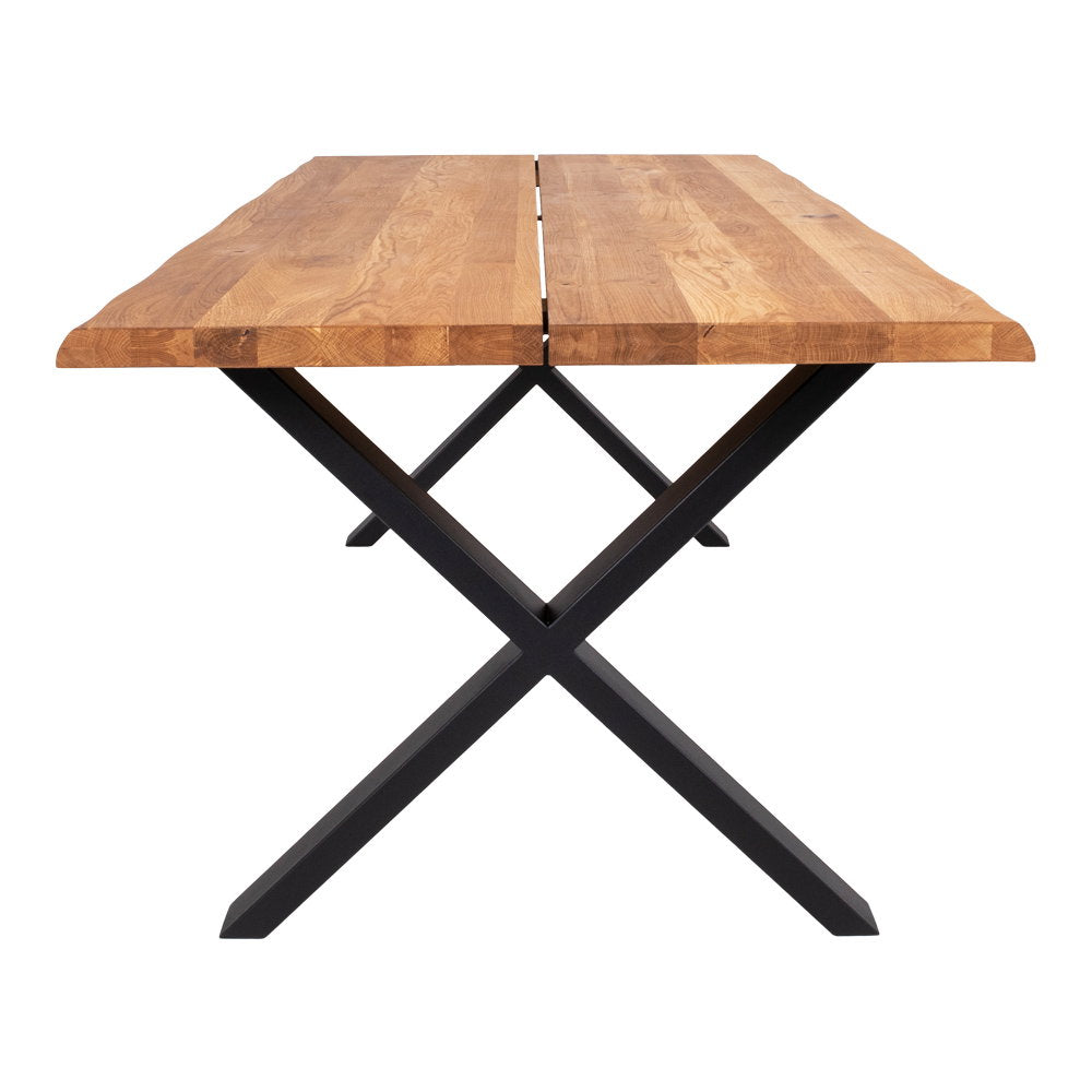Masă de dining din stejar, cu margine ondulată, culoare naturală, pregătită pentru extensii, 95x200x75 cm