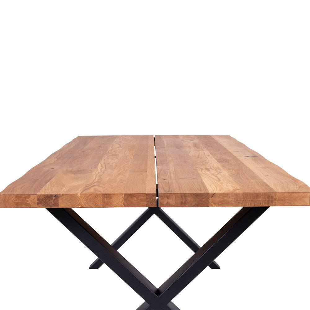 Masă de dining din stejar, cu margine ondulată, culoare naturală, pregătită pentru extensii, 95x200x75 cm