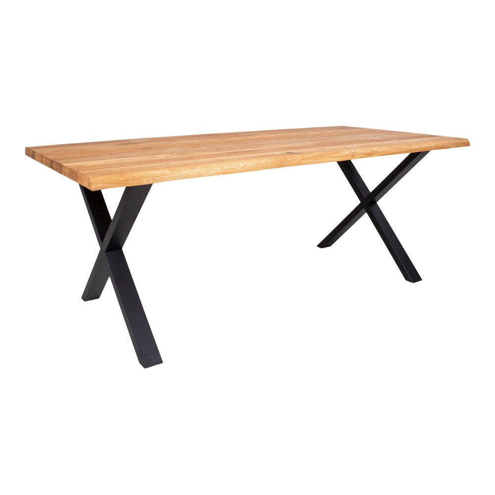 Masă de dining din stejar, cu margine ondulată, culoare naturală, pregătită pentru extensii, 95x200x75 cm