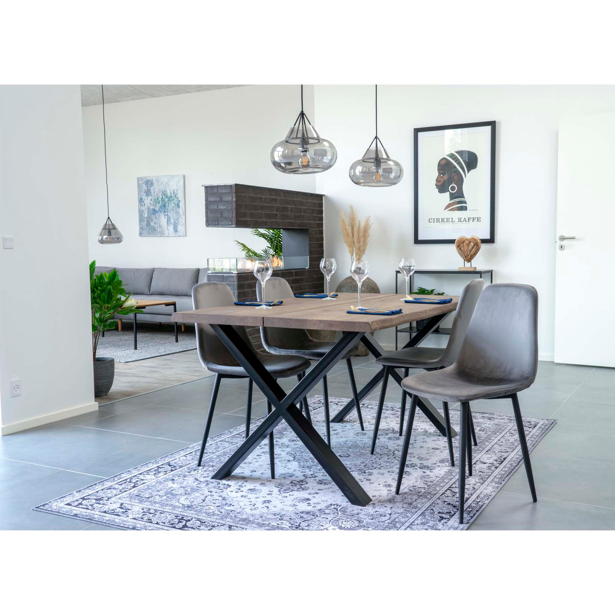 Masă de dining cu margine ondulată, stejar, fumuriu, pregătită pentru extensii, 95x140x75 cm