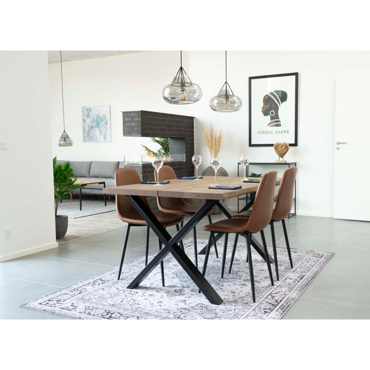 Masă de dining cu margine ondulată, stejar, fumuriu, pregătită pentru extensii, 95x140x75 cm