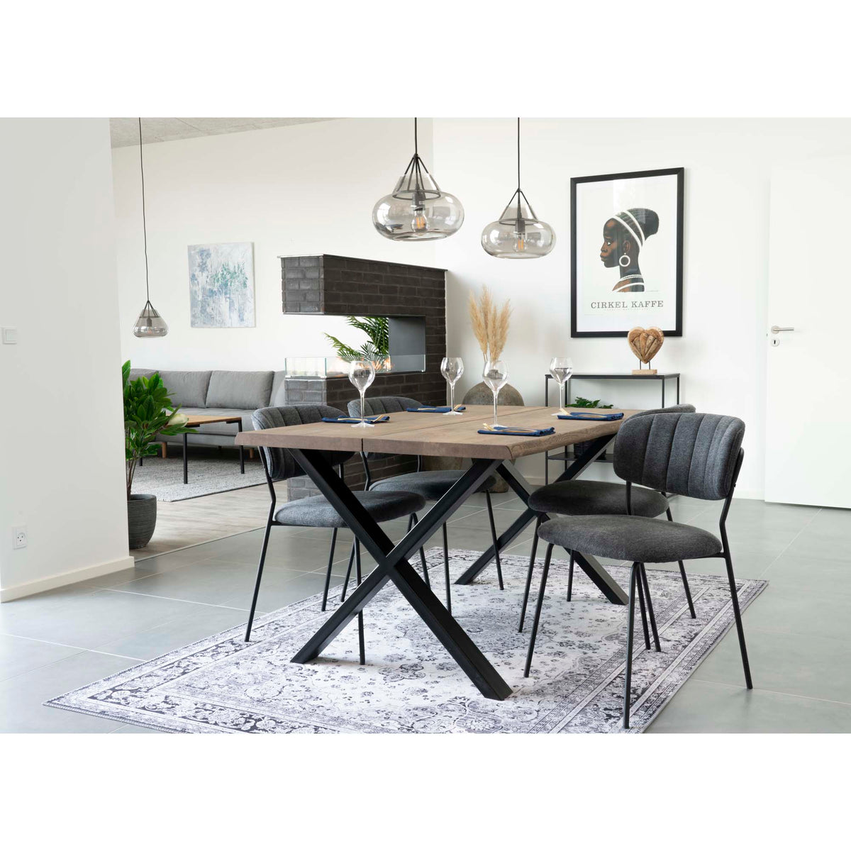 Masă de dining cu margine ondulată, stejar, fumuriu, pregătită pentru extensii, 95x140x75 cm