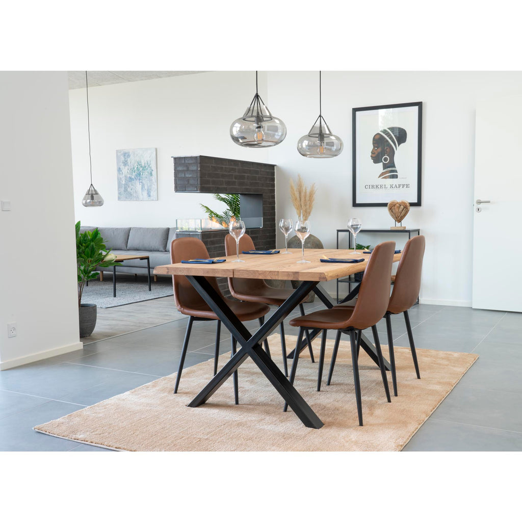Masă de dining cu margine ondulată, stejar, natur, pregătită pentru extensii, 95x140x75 cm