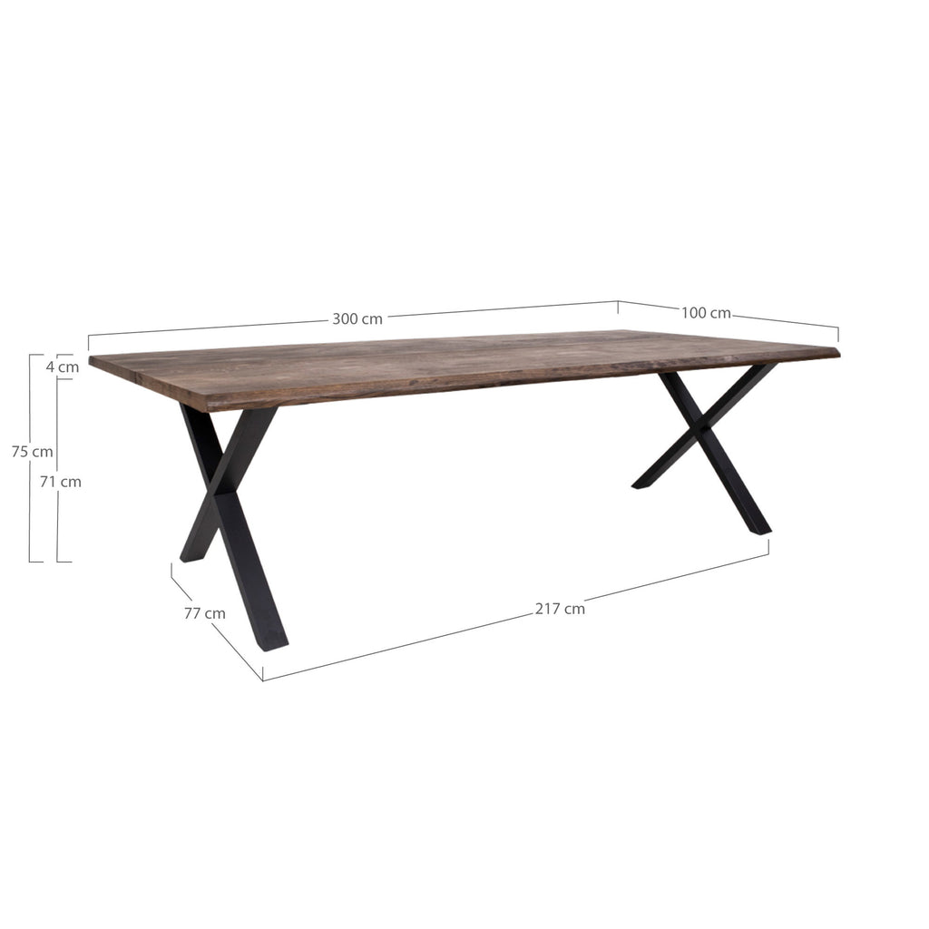 Masă de dining cu margine ondulată, stejar, fumuriu, pregătită pentru extensii, 100x300x75 cm