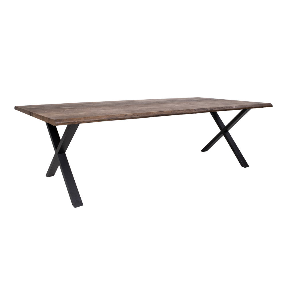 Masă de dining cu margine ondulată, stejar, fumuriu, pregătită pentru extensii, 100x300x75 cm