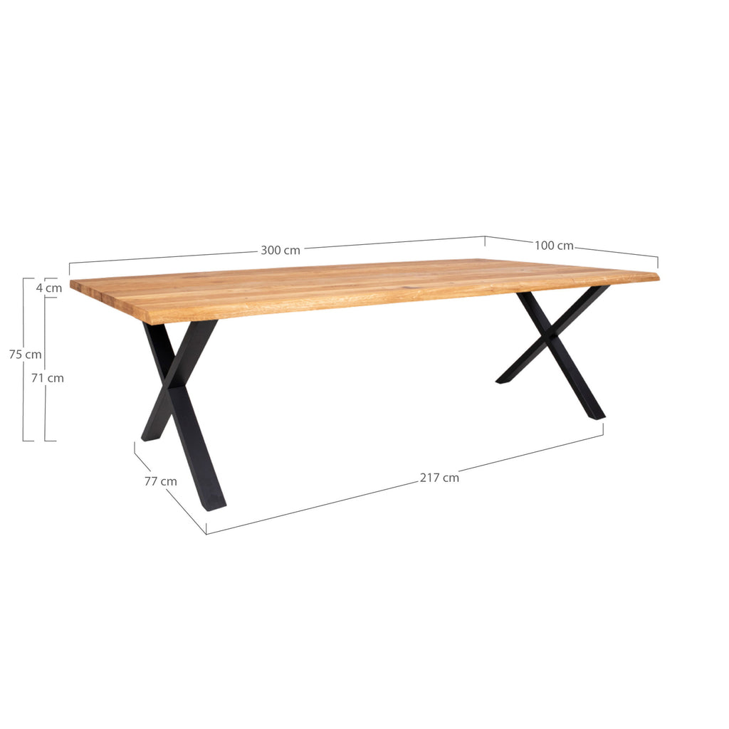 Masă de dining cu margine ondulată, stejar, natur, pregătită pentru extensii, 100x300x75 cm