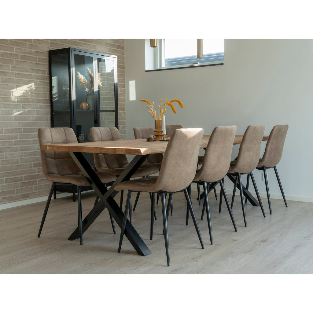 Masă de dining cu margine ondulată, stejar, natur, pregătită pentru extensii, 100x300x75 cm
