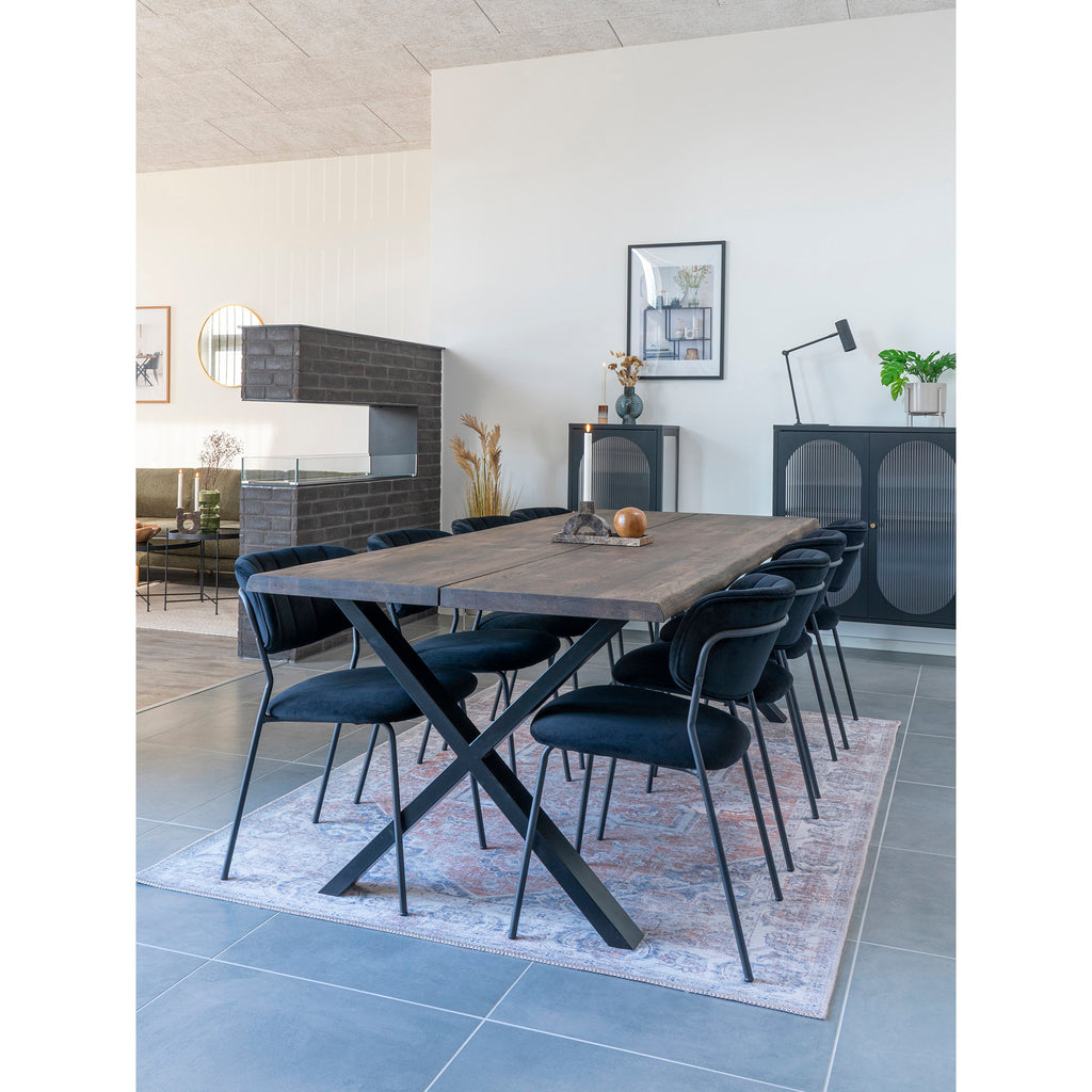 Masă de dining cu margine ondulată, stejar, fumuriu, pregătită pentru extensii, 95x240x75 cm