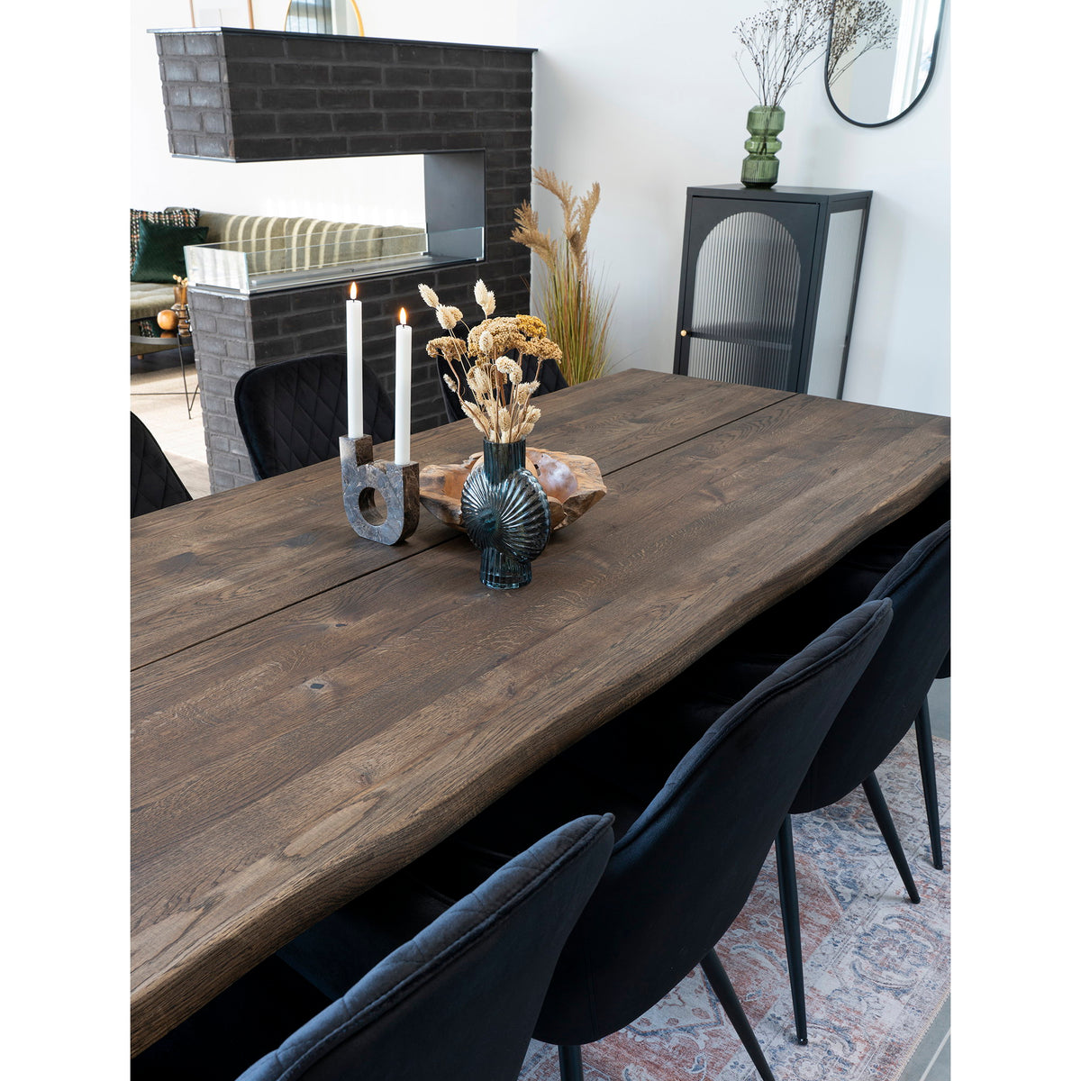 Masă de dining cu margine ondulată, stejar, fumuriu, pregătită pentru extensii, 95x240x75 cm