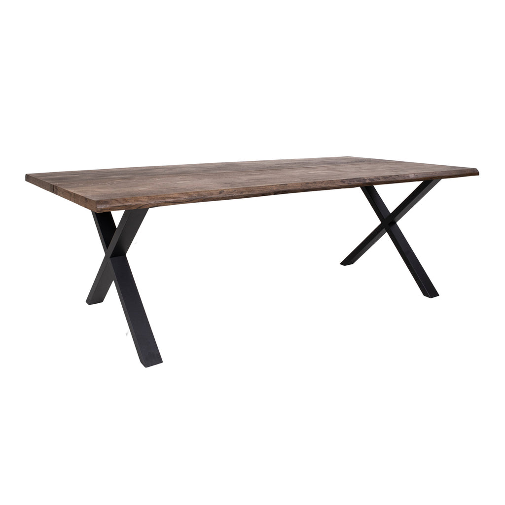 Masă de dining cu margine ondulată, stejar, fumuriu, pregătită pentru extensii, 95x240x75 cm