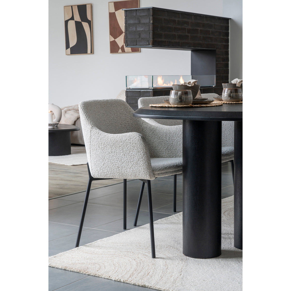 Masă de dining, furnir de frasin, negru, 100x220x76 cm