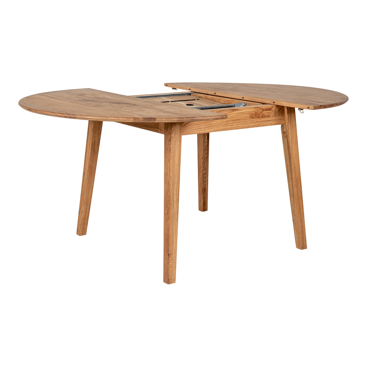 Masă de dining, stejar, natur, extensie integrată cu mecanism tip fluture, ø118x118-158x75 cm