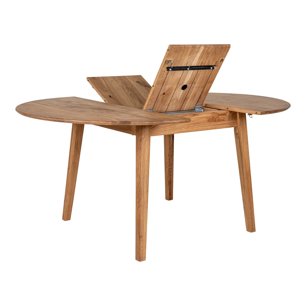 Masă de dining, stejar, natur, extensie integrată cu mecanism tip fluture, ø118x118-158x75 cm