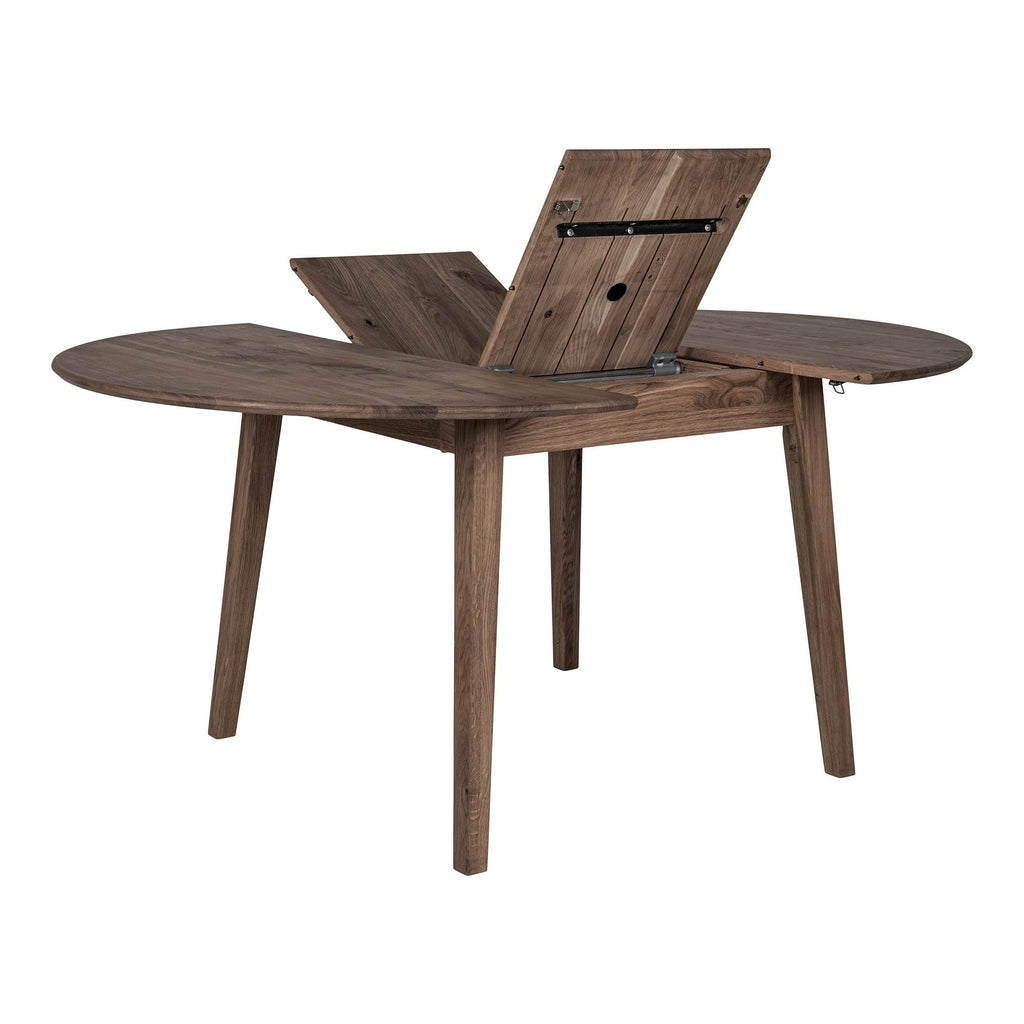 Masă de dining, stejar, fumuriu, extensie integrată cu mecanism tip fluture, ø118x118-158x75 cm