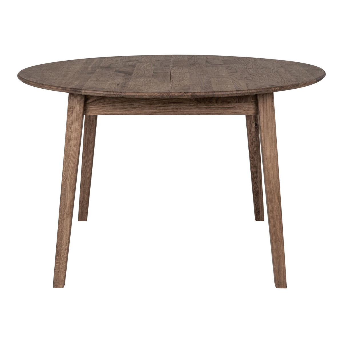 Masă de dining, stejar, fumuriu, extensie integrată cu mecanism tip fluture, ø118x118-158x75 cm
