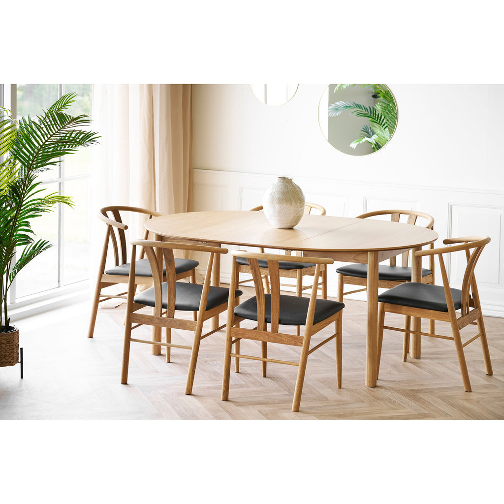 Masă de dining, furnir de stejar, natur, include două extensii, ø120x120-170-220x75 cm