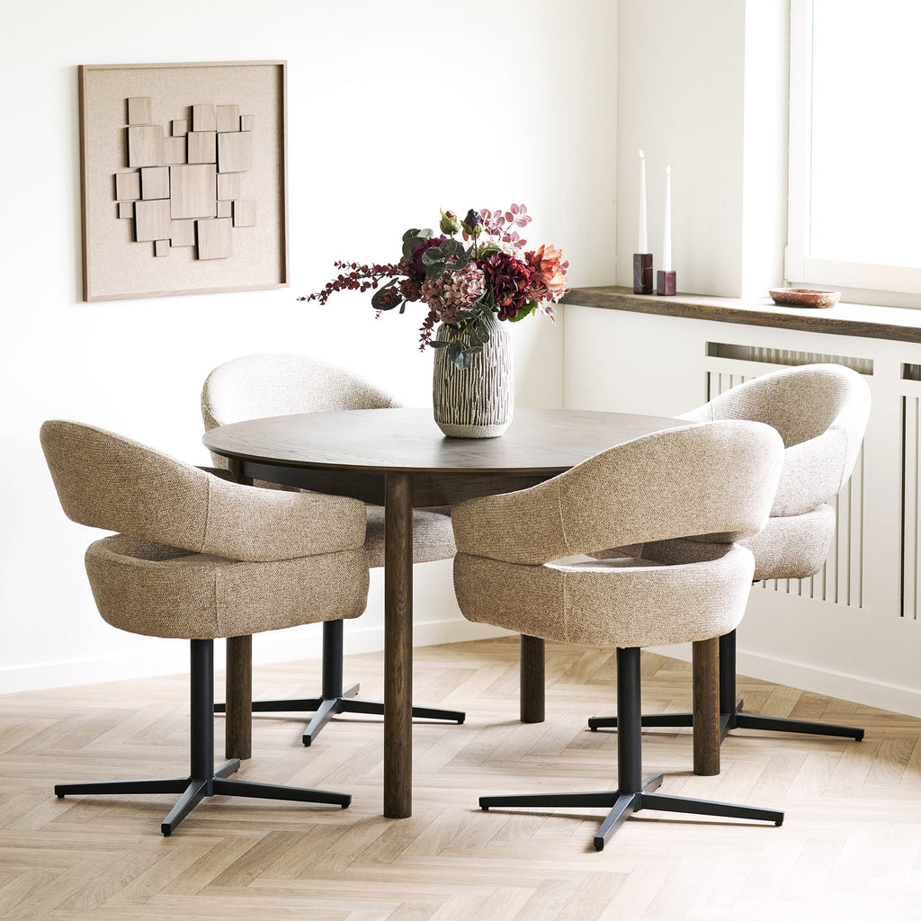 Masă de dining, furnir de stejar, fumuriu, include două extensii, ø120x120-170-220x75 cm