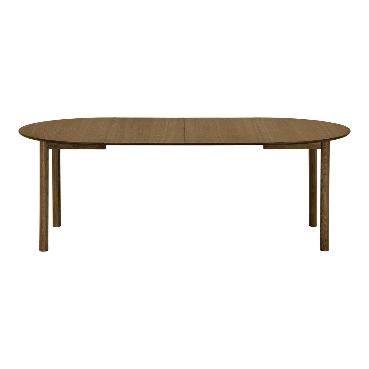 Masă de dining, furnir de stejar, fumuriu, include două extensii, ø120x120-170-220x75 cm