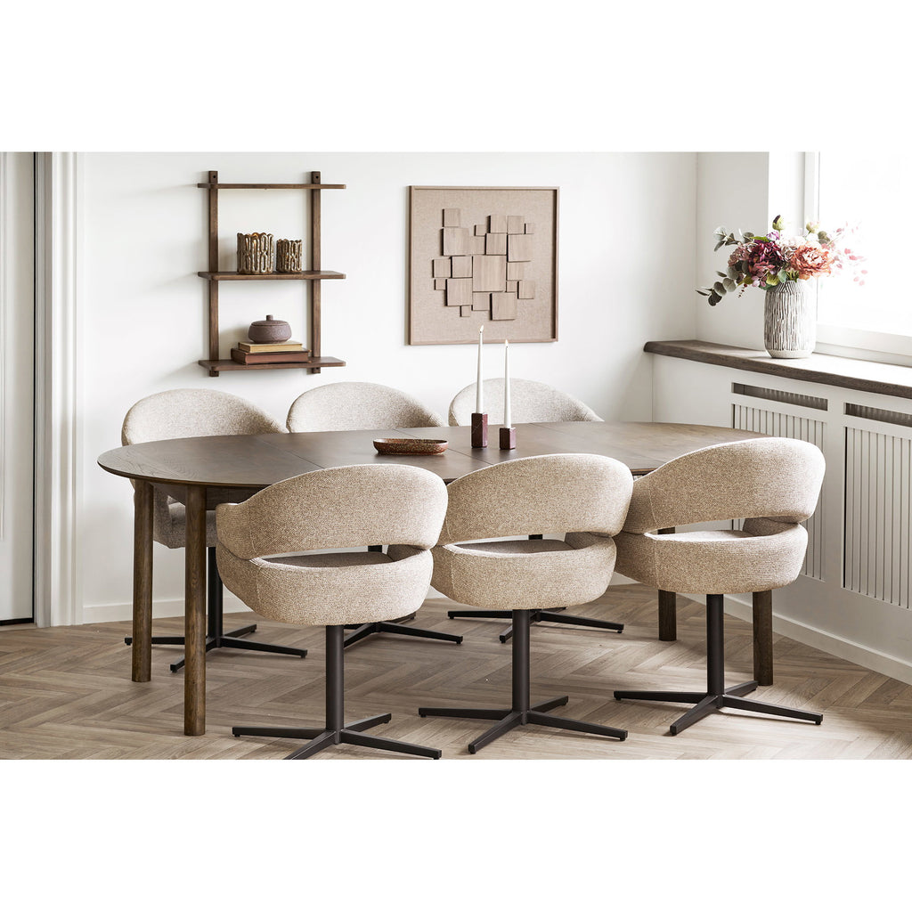 Masă de dining, furnir de stejar, fumuriu, include două extensii, ø120x120-170-220x75 cm