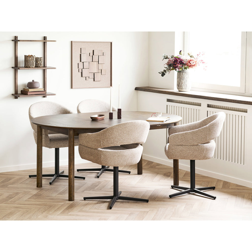 Masă de dining, furnir de stejar, fumuriu, include două extensii, ø120x120-170-220x75 cm