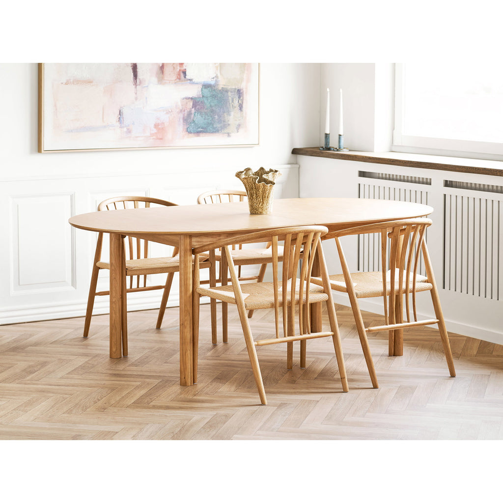 Masă de dining, furnir de stejar, natur, include două extensii, 100x200-250-300x75 cm