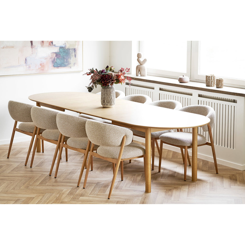 Masă de dining, furnir de stejar, natur, include două extensii, 100x200-250-300x75 cm