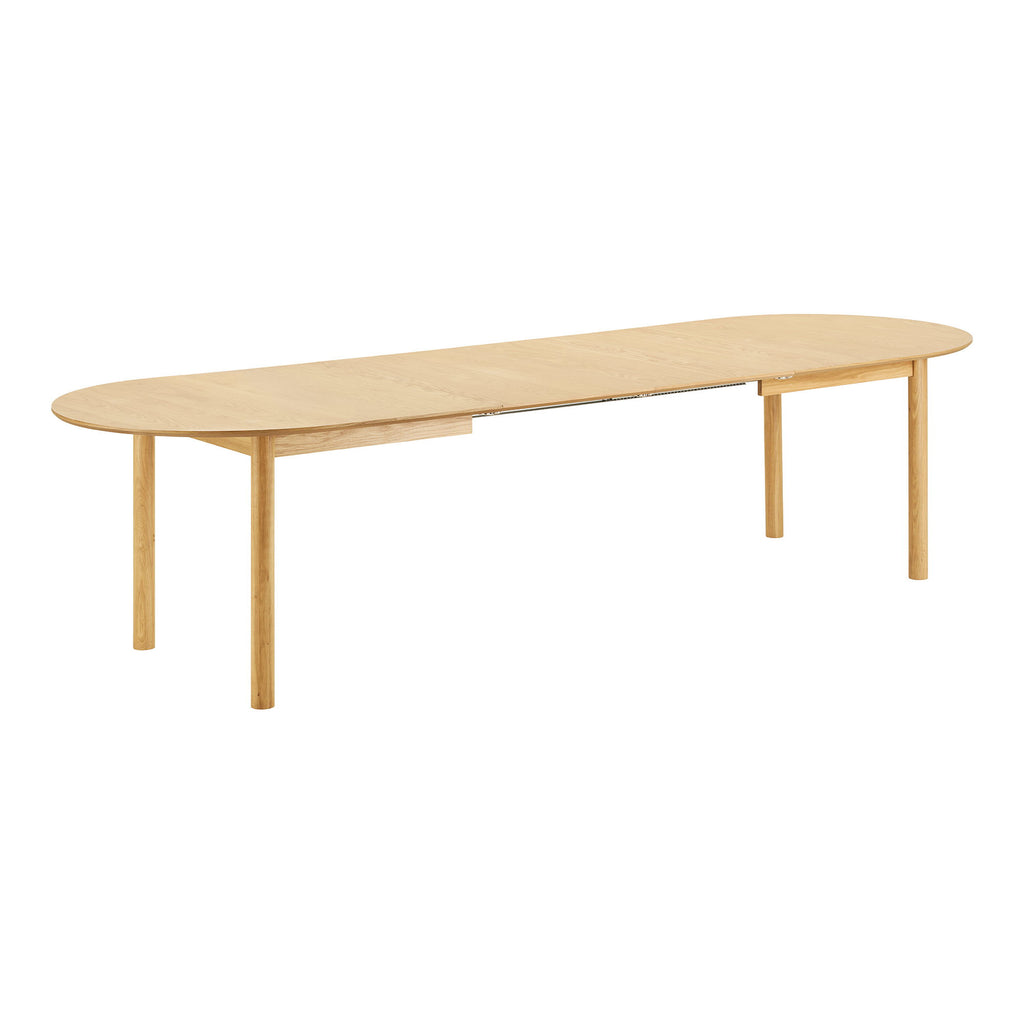 Masă de dining, furnir de stejar, natur, include două extensii, 100x200-250-300x75 cm